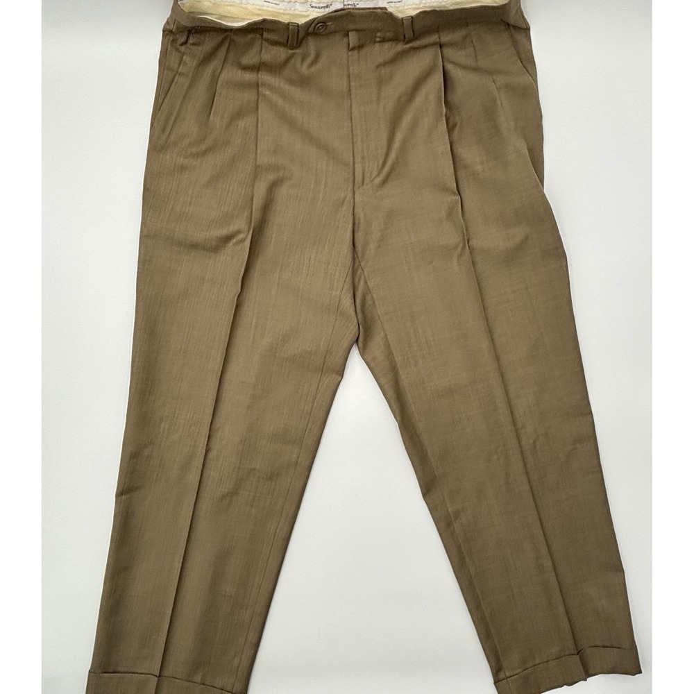 Santorelli Luxury Serge Como 2 Italy Men 35 Tan Virgin Wool Pleated Cuffed Pants